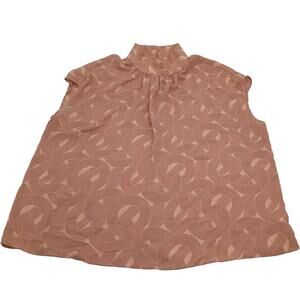 Worthington L Pink Brown Geometric Print Mock Neck Sleeveless Top